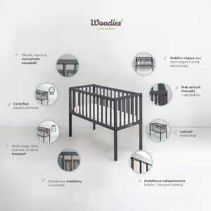 KOLIJEVKA STARDUST CRIB WOODIES - ANTHRACITE - Slika 7