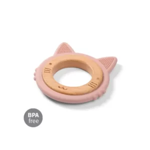 BABYONO SILIKONSKO DRVENA GRICKALICA ZA ZUBE MACA - ROZA - Slika 3
