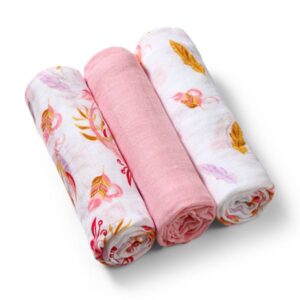 BABYONO BAMBUS TETRA PELENE BOHO LIŠĆE - ROZA