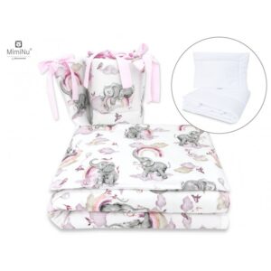 MIMINU POSTELJINA ZA BEBE SET 5 ELEM. SLONIĆ I DUGA ROZA ( ZA KREVETIĆ DIM. 120X60 CM ) - Slika 3