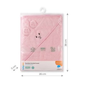 BABYONO RUČNIK BAMBUS 100X100 CM WITH EARS - ROZA - Slika 2