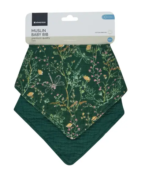 KIKKA BOO MUSLIN PODBRADAK SET 2 KOM - SECRET GARDEN GREEN