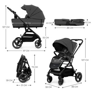 Kinderkraft dječja kolica Yoxi 2u1, Moonlight Grey - Slika 6