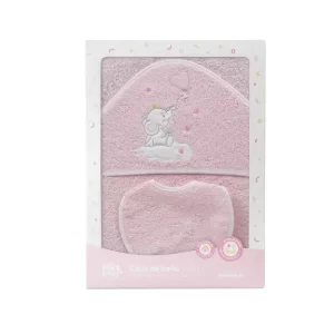 InterBaby Set ručnik s kapuljačom + podbradak Slonić Roza - Slika 2