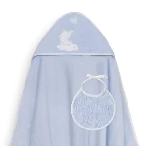 InterBaby Set ručnik s kapuljačom + podbradak Slonić Plavi