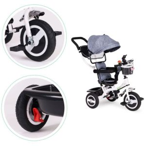Ecotoys Tricikl s okretnim sjedalom 360 s bijelom konstrukcijom i košaricom, siva - Slika 7
